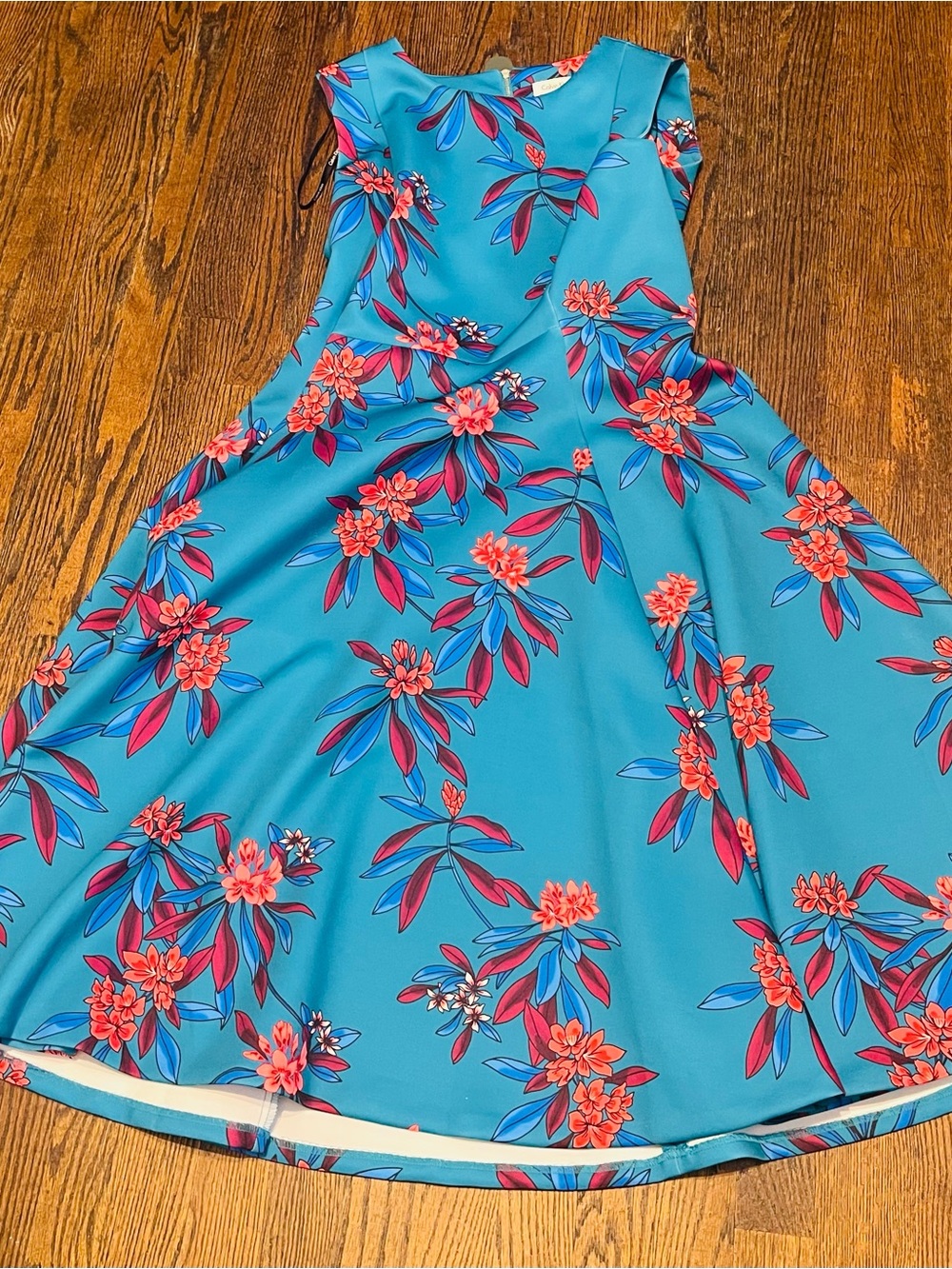 Calvin Klein  elegant Teal Floral V-Neck Sleeveless Maxi Dress size 14 - Picture 6 of 15